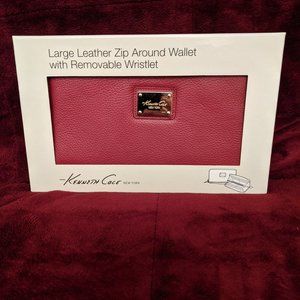 Kenneth Cole Red Leather Large Zip Around Wristlet